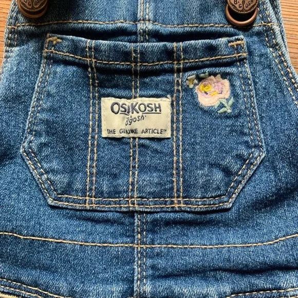 Oshkosh B’gosh Girls Size 9 Months Denim Overalls Embroidered Flowers - Picture 2 of 9